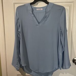Roswear Light Blue Hi/Lo V-Neck Blouse